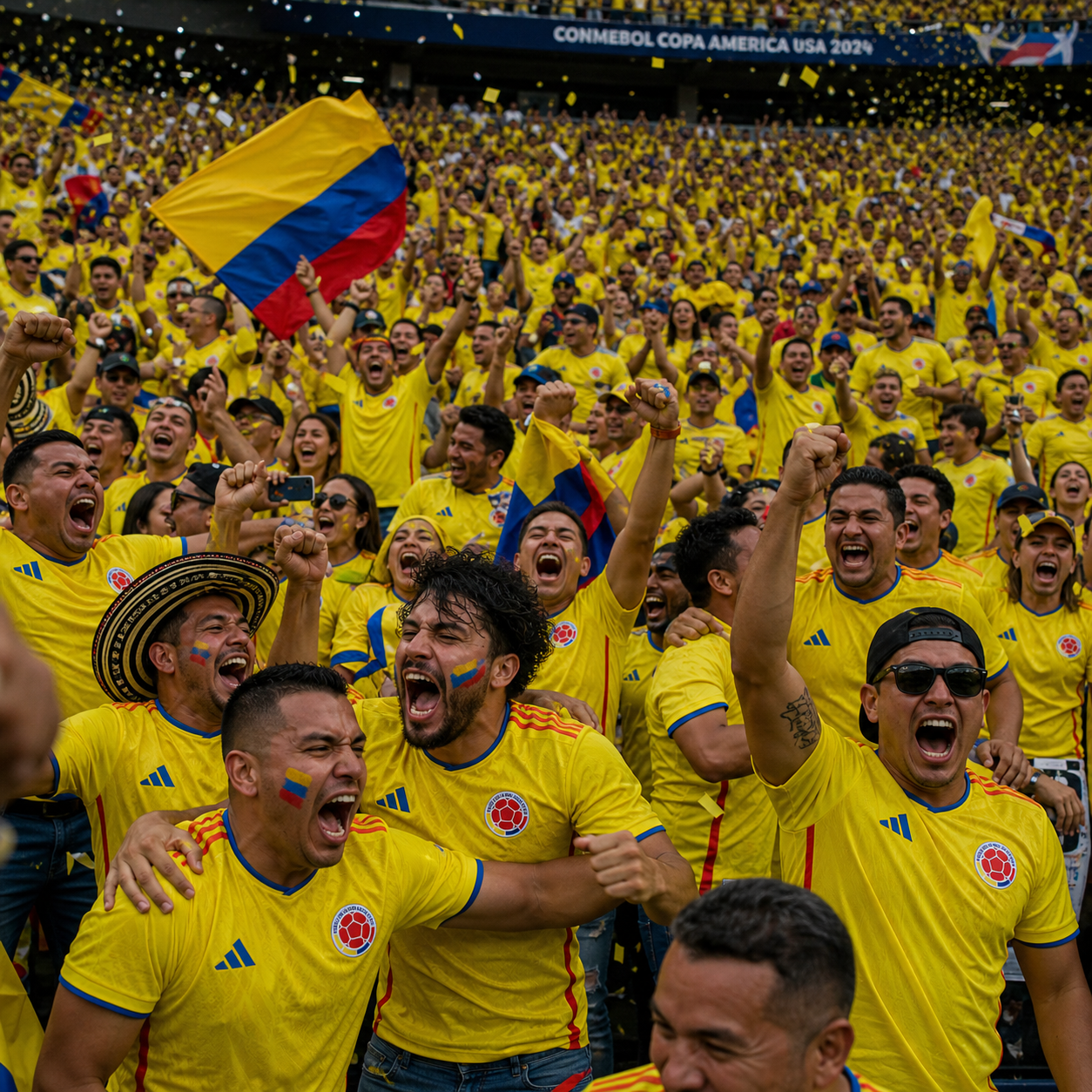 Fans celebrating with tricolor scarves